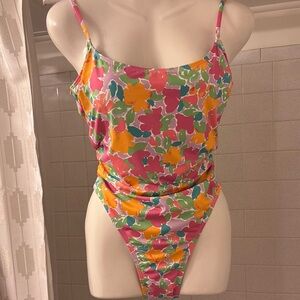 Cotton On Body Pink and Yellow One Piece Swimsuit Floral High-Cut